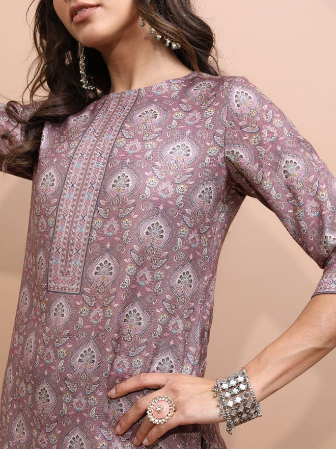 Vishudh Women Magenta Printed Kurta With Palazzo - Magenta - Image 4