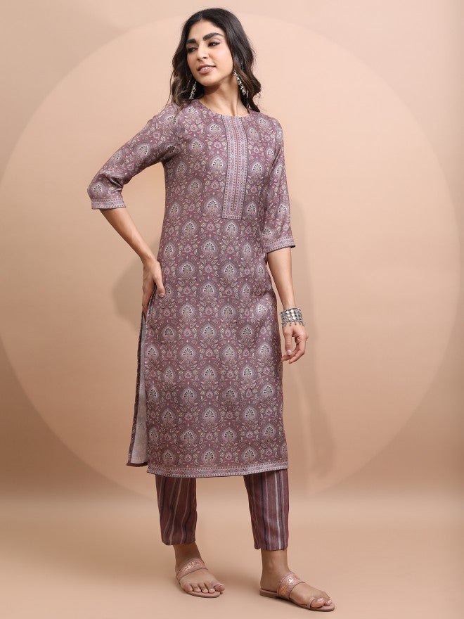 Vishudh Women Magenta Printed Kurta With Palazzo - Magenta - Image 5