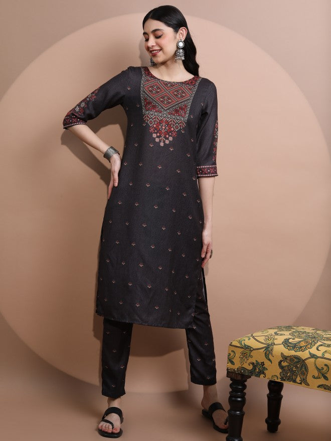 Vishudh Women Black Printed Kurta With Trouser - Black - Image 1