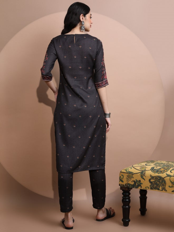 Vishudh Women Black Printed Kurta With Trouser - Black - Image 3