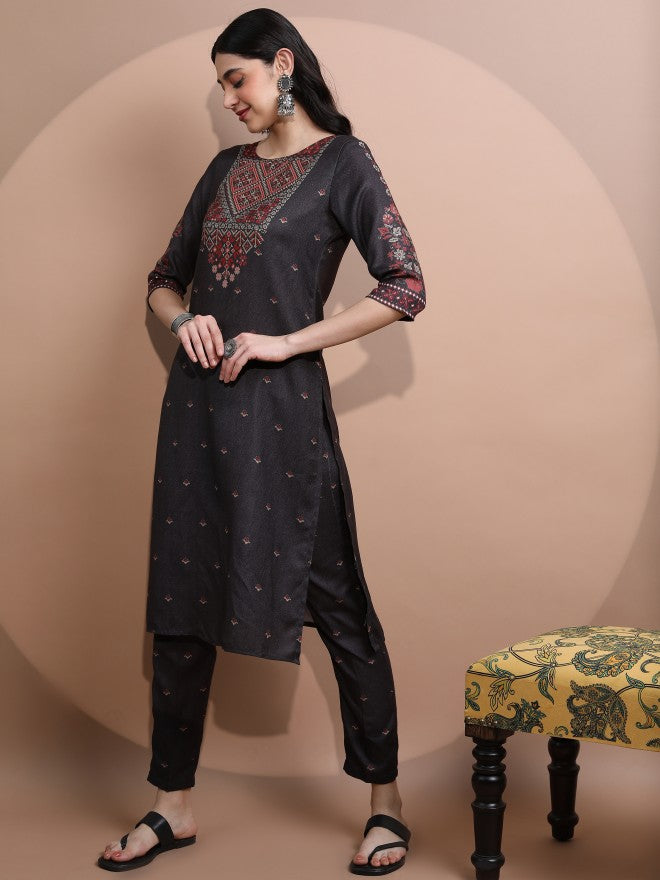 Vishudh Women Black Printed Kurta With Trouser - Black - Image 4