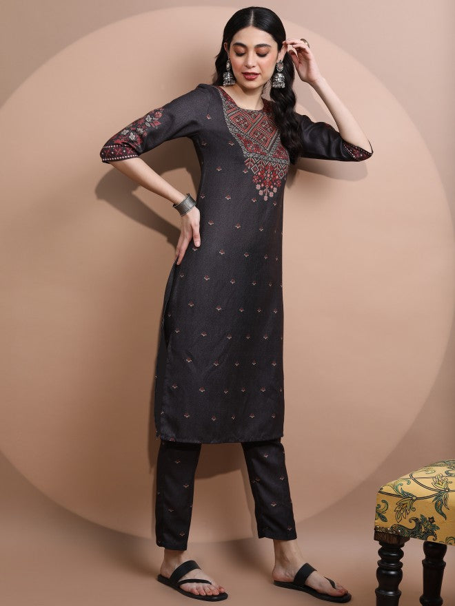 Vishudh Women Black Printed Kurta With Trouser - Black - Image 6