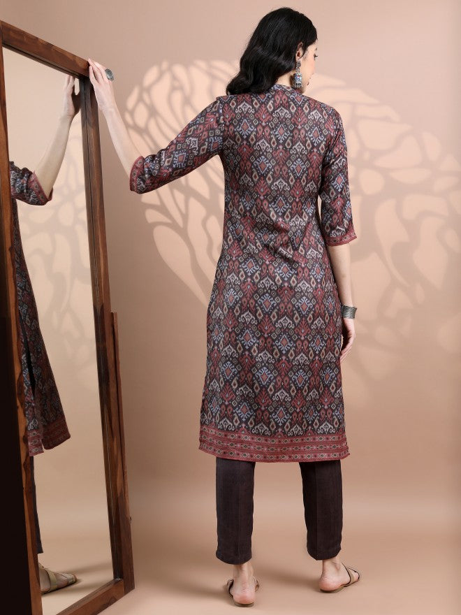 Vishudh Women Brown Printed Kurta With Trouser - Brown - Image 3