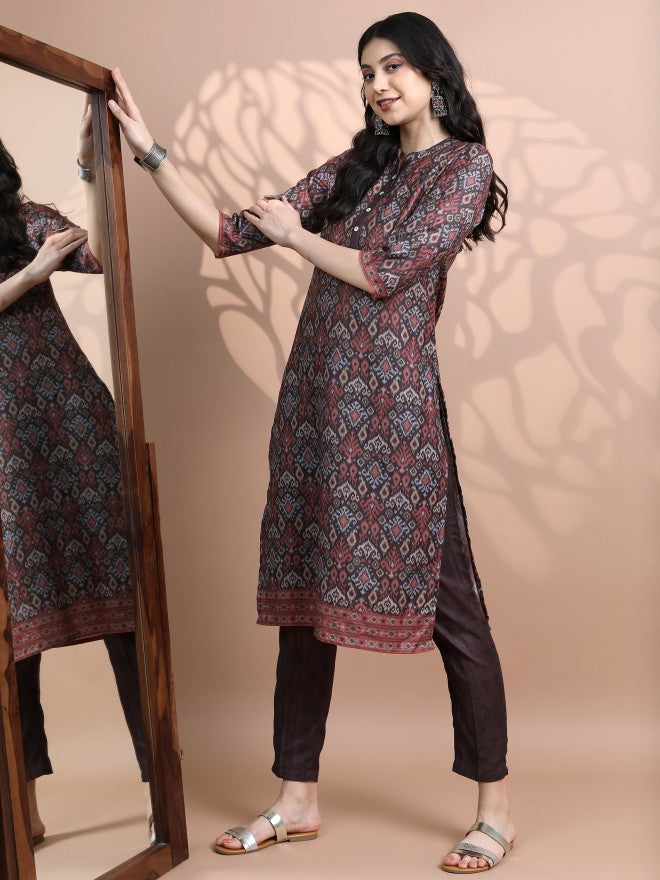 Vishudh Women Brown Printed Kurta With Trouser - Brown - Image 5