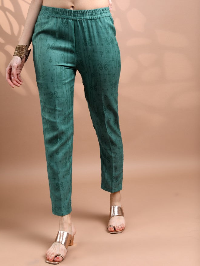 Vishudh Women Teal Printed Kurta With Trouser - Teal - Image 7
