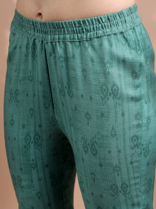 Vishudh Women Teal Printed Kurta With Trouser - Teal - Image 8