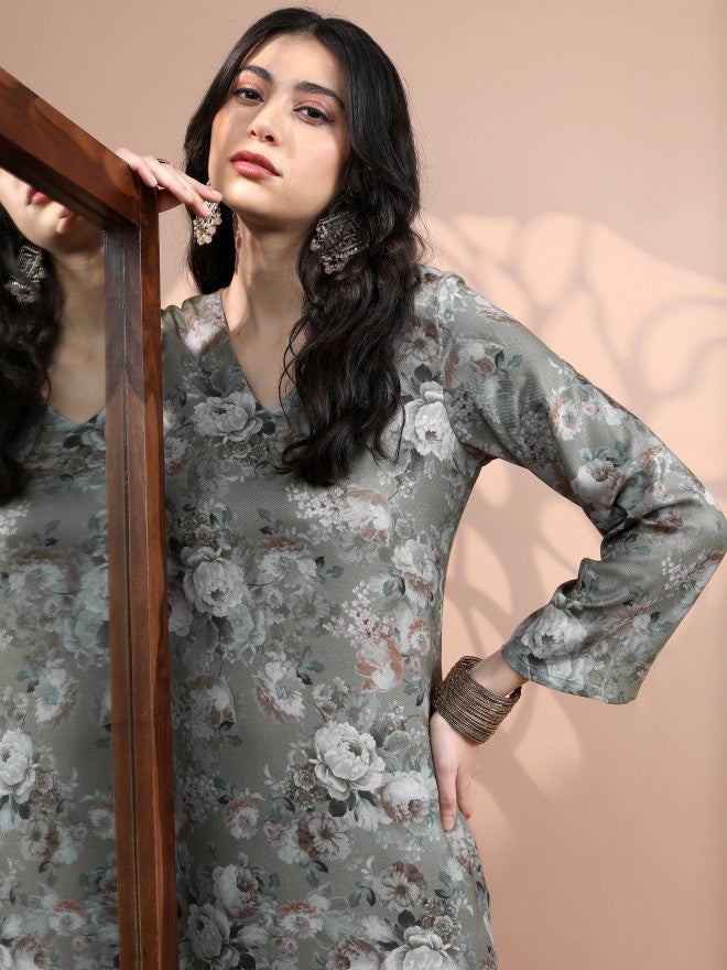 Vishudh Women Green Printed Kurta With Trouser - Green - Image 2