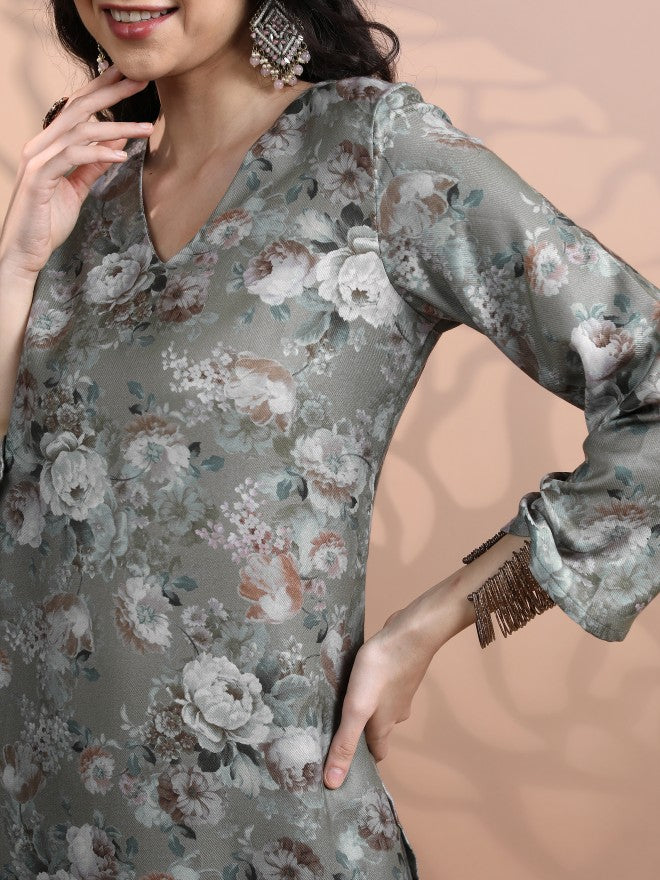 Vishudh Women Green Printed Kurta With Trouser - Green - Image 4