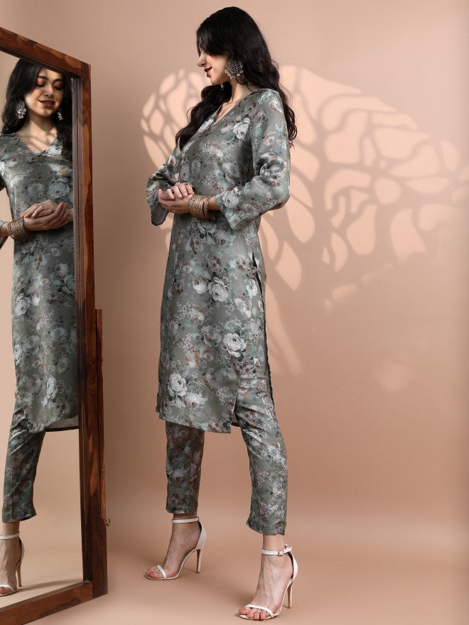 Vishudh Women Green Printed Kurta With Trouser - Green - Image 6