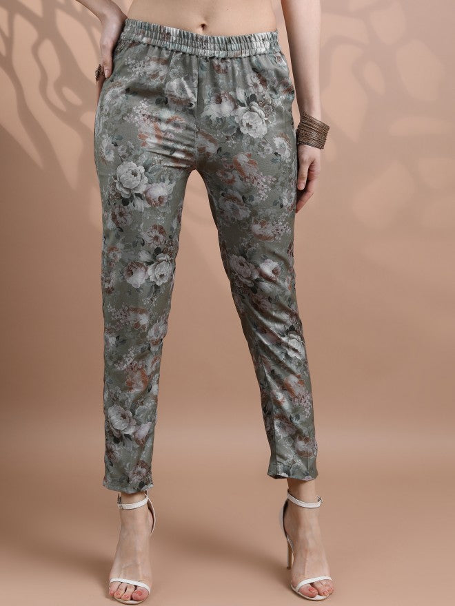 Vishudh Women Green Printed Kurta With Trouser - Green - Image 8