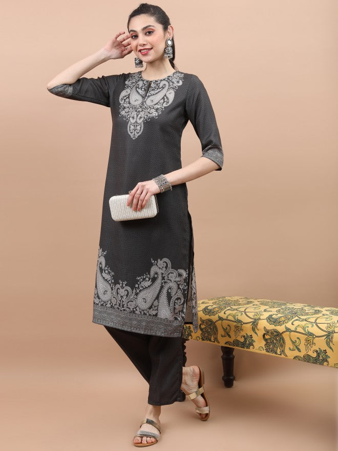 Vishudh Women Olive Printed Kurta With Palazzo And Dupatta - Olive - Image 6