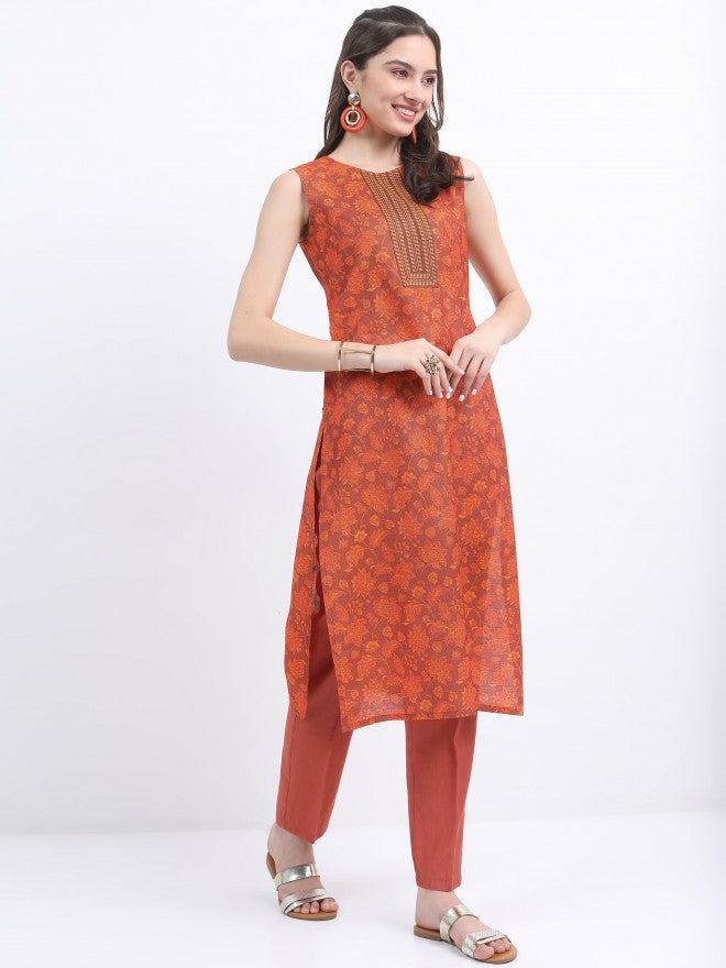 Vishudh Women Terracotta Printed Kurta With Trouser And Dupatta - Terracotta - Image 6