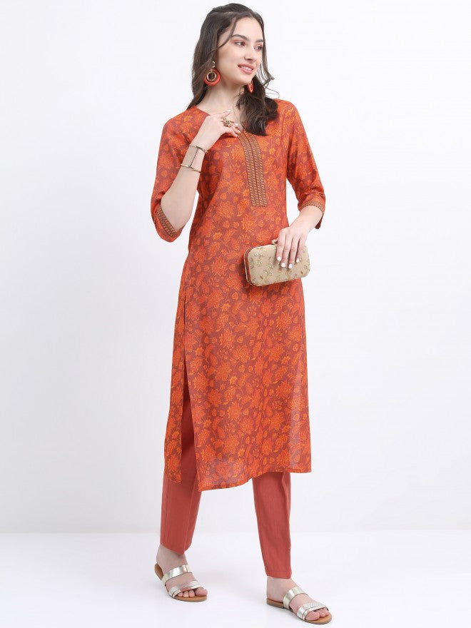 Vishudh Women Terracotta Printed Kurta With Trouser And Dupatta - Terracotta - Image 5