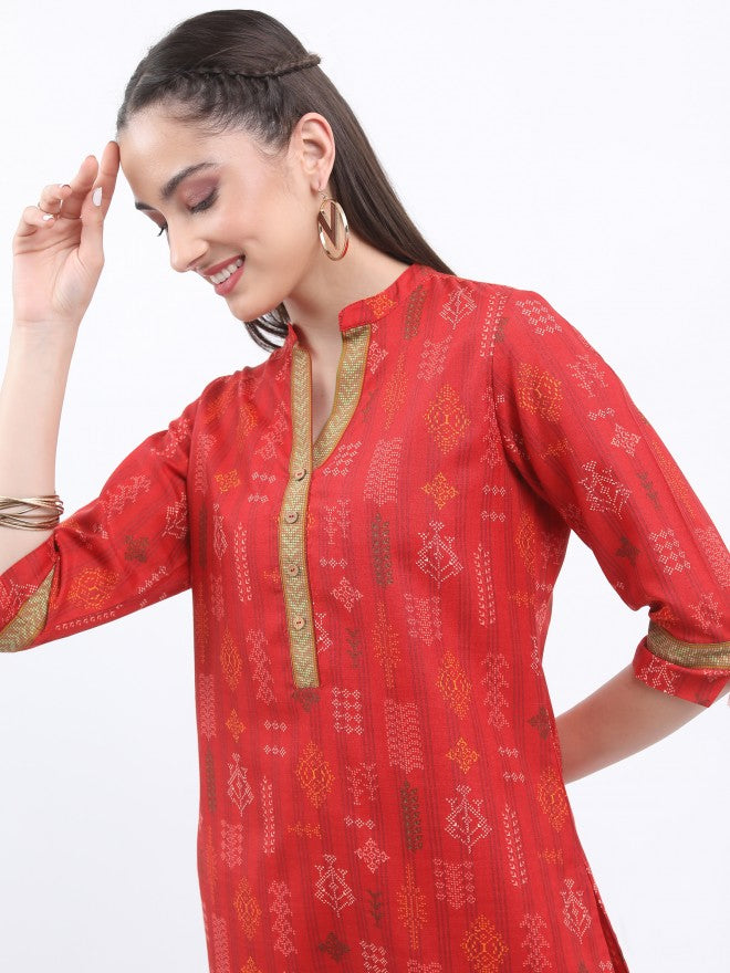 Vishudh Women Red Printed Kurta With Trouser - Red - Image 2