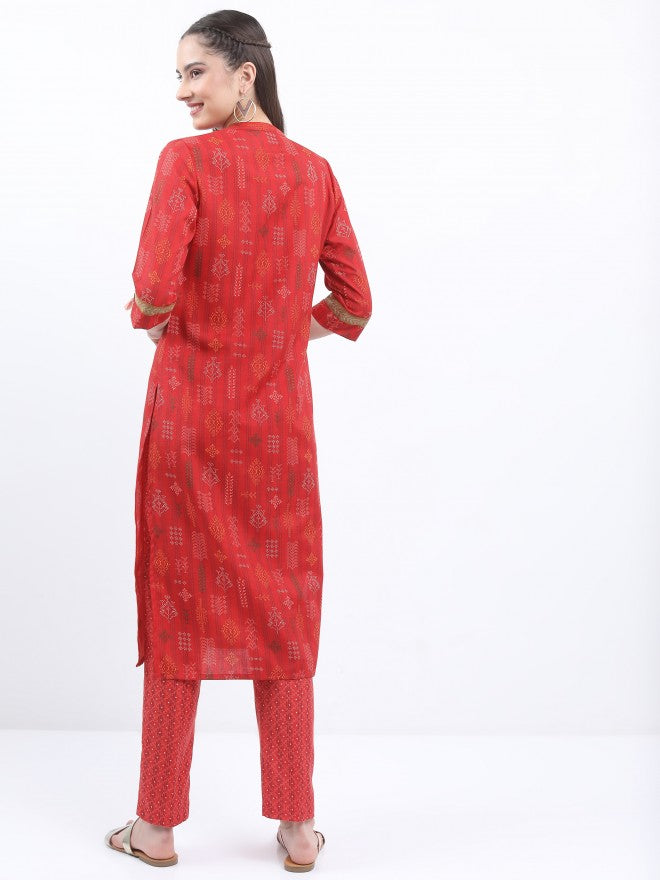 Vishudh Women Red Printed Kurta With Trouser - Red - Image 3