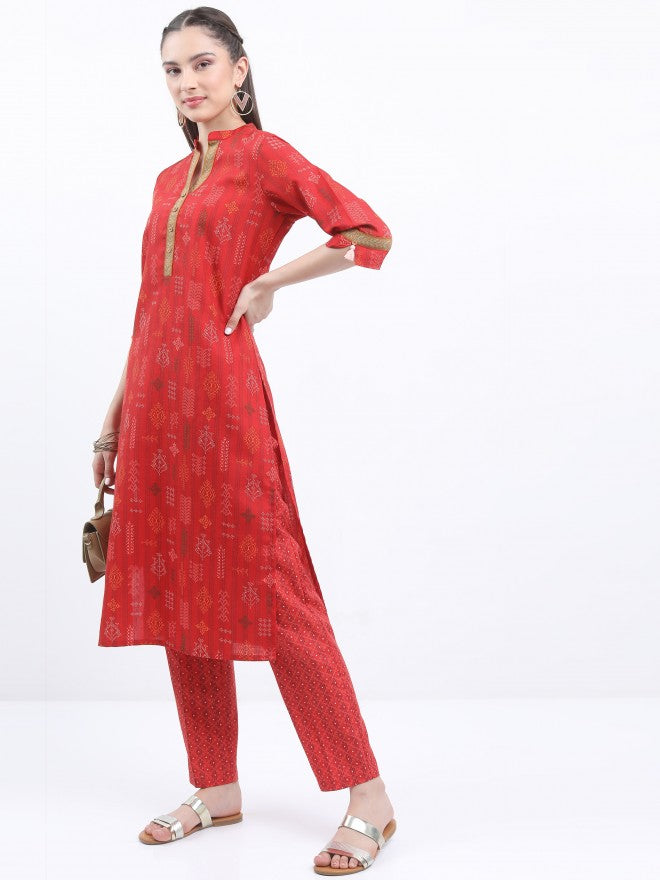 Vishudh Women Red Printed Kurta With Trouser - Red - Image 4