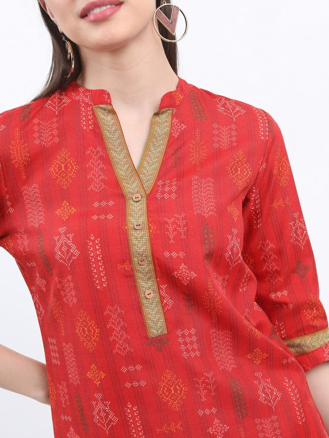 Vishudh Women Red Printed Kurta With Trouser - Red - Image 5