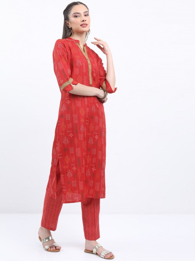 Vishudh Women Red Printed Kurta With Trouser - Red - Image 6