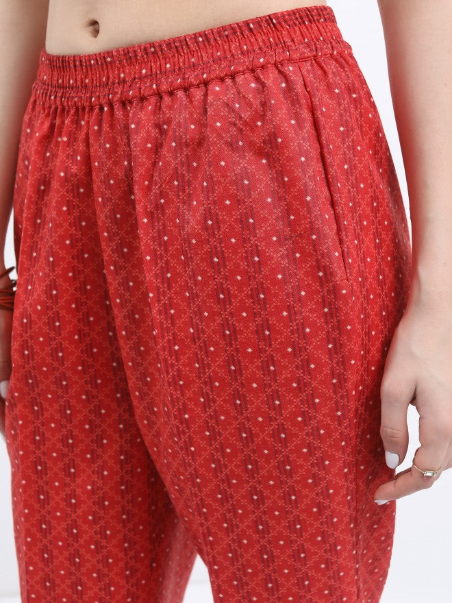 Vishudh Women Red Printed Kurta With Trouser - Red - Image 7