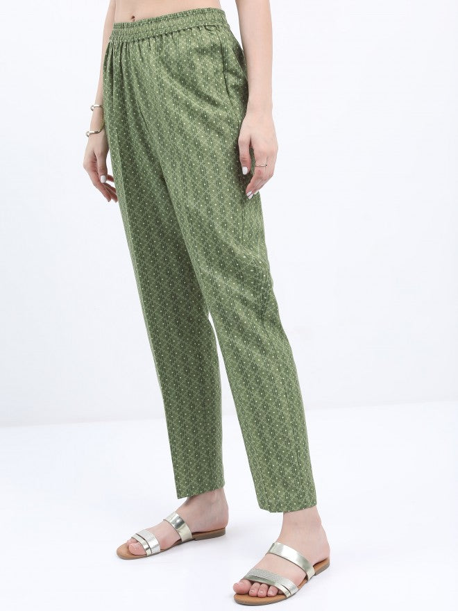Vishudh Women Olive Printed Kurta With Trouser - Olive - Image 7