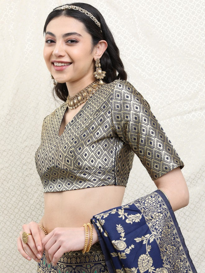 Vishudh Blue Ethnic Motifs Semi stitched Blouse & Lehenga With Dupatta - Blue - Image 2