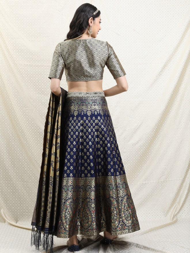 Vishudh Blue Ethnic Motifs Semi stitched Blouse & Lehenga With Dupatta - Blue - Image 3
