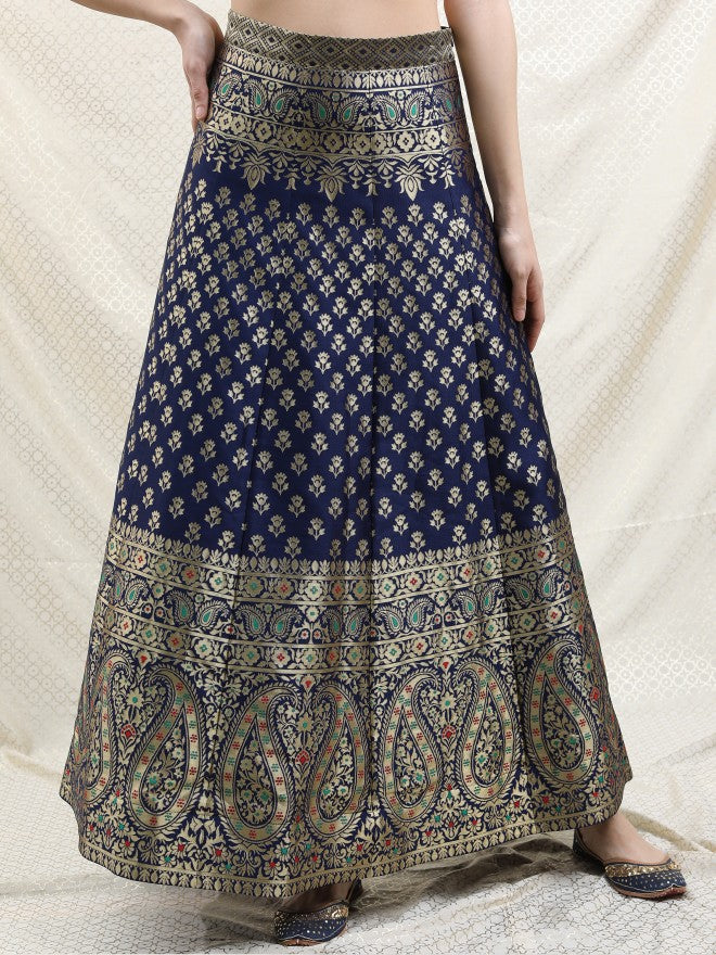 Vishudh Blue Ethnic Motifs Semi stitched Blouse & Lehenga With Dupatta - Blue - Image 6