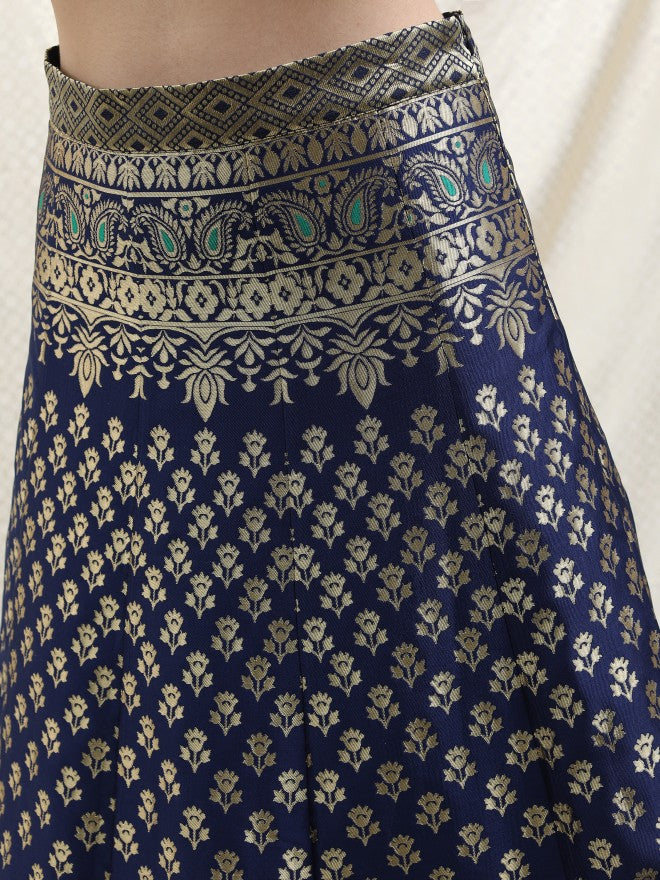 Vishudh Blue Ethnic Motifs Semi stitched Blouse & Lehenga With Dupatta - Blue - Image 7