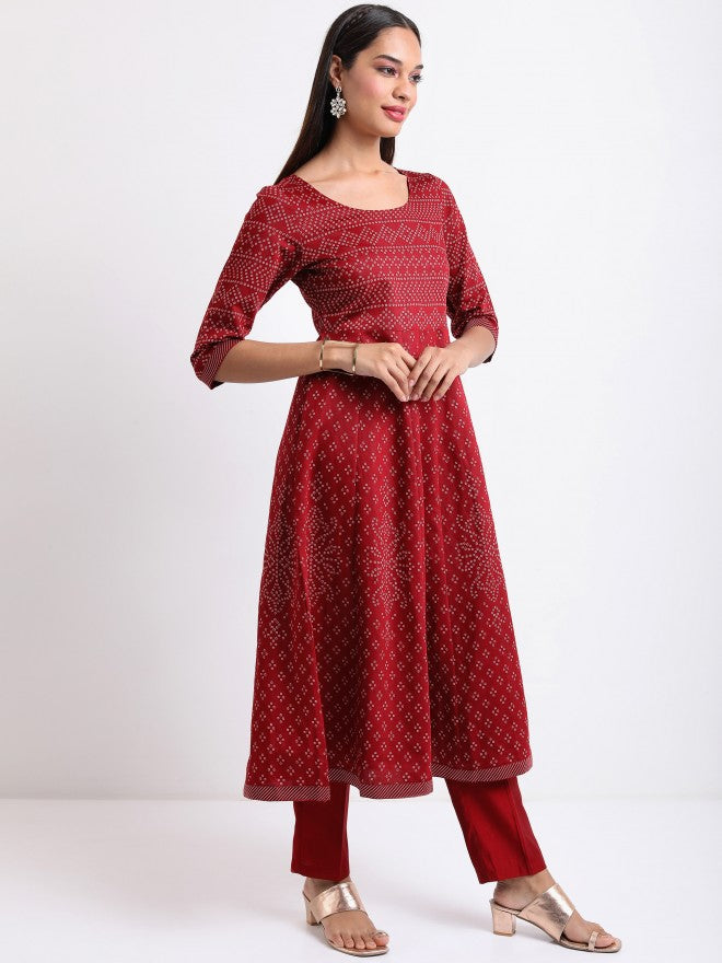 Vishudh Women Maroon Printed Kurta with Trouser And Dupatta - Maroon - Image 5