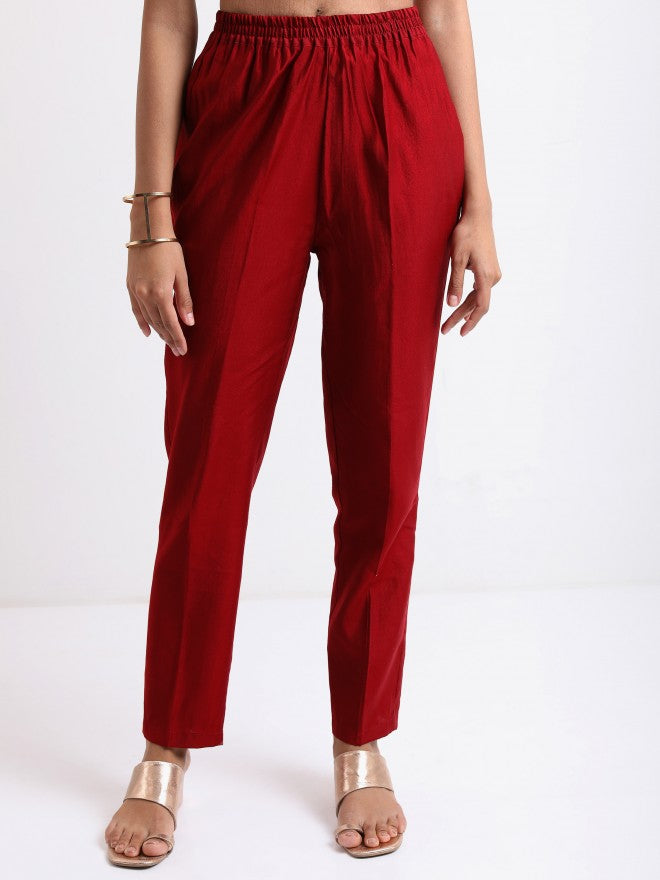 Vishudh Women Maroon Printed Kurta with Trouser And Dupatta - Maroon - Image 7