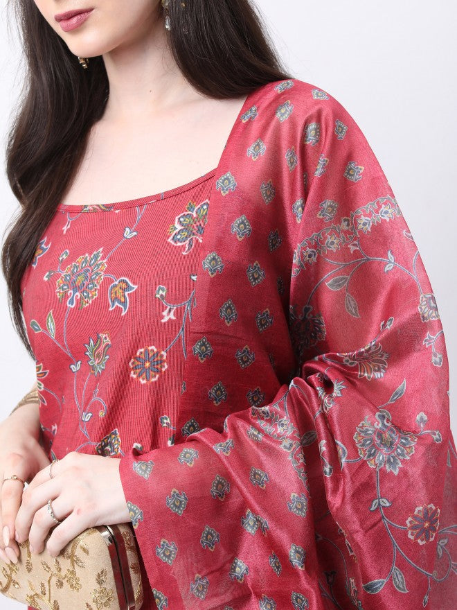 Vishudh Women Red Printed Kurta With Sharara And Dupatta - Red - Image 5