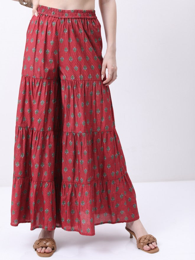 Vishudh Women Red Printed Kurta With Sharara And Dupatta - Red - Image 7