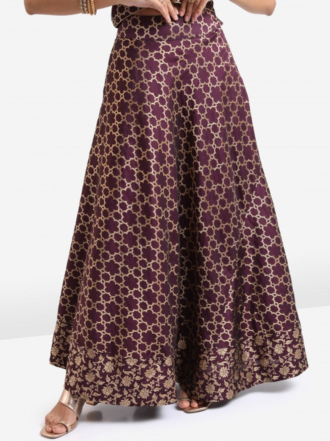 Vishudh Women Mauve Printed Crop Top With Skirt And Jacket - Mauve - Image 7