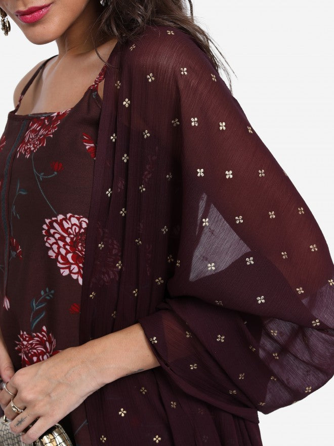Vishudh Women Brown Printed Kurta With Trouser And Dupatta - Brown - Image 5