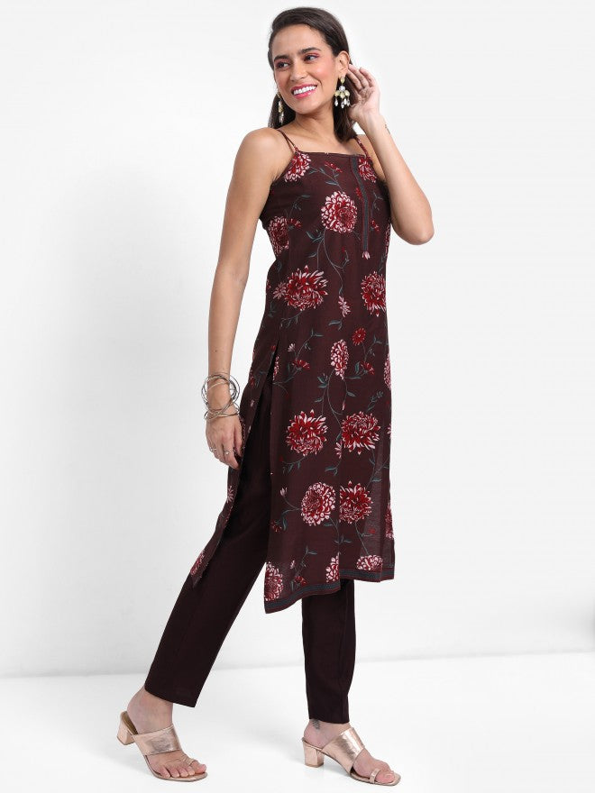 Vishudh Women Brown Printed Kurta With Trouser And Dupatta - Brown - Image 6