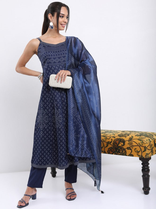 Vishudh Women Blue Printed Kurta With Trouser And Dupatta - Blue - Image 1