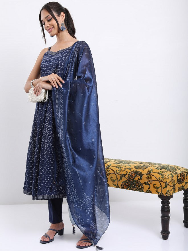 Vishudh Women Blue Printed Kurta With Trouser And Dupatta - Blue - Image 2
