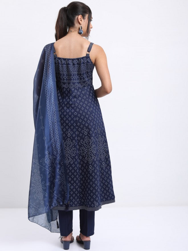 Vishudh Women Blue Printed Kurta With Trouser And Dupatta - Blue - Image 3