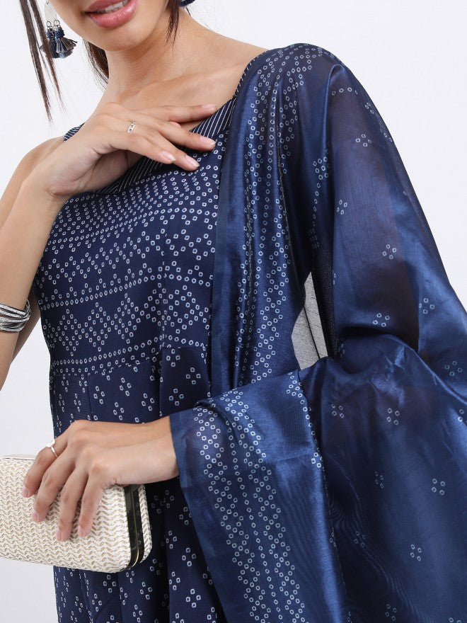 Vishudh Women Blue Printed Kurta With Trouser And Dupatta - Blue - Image 4