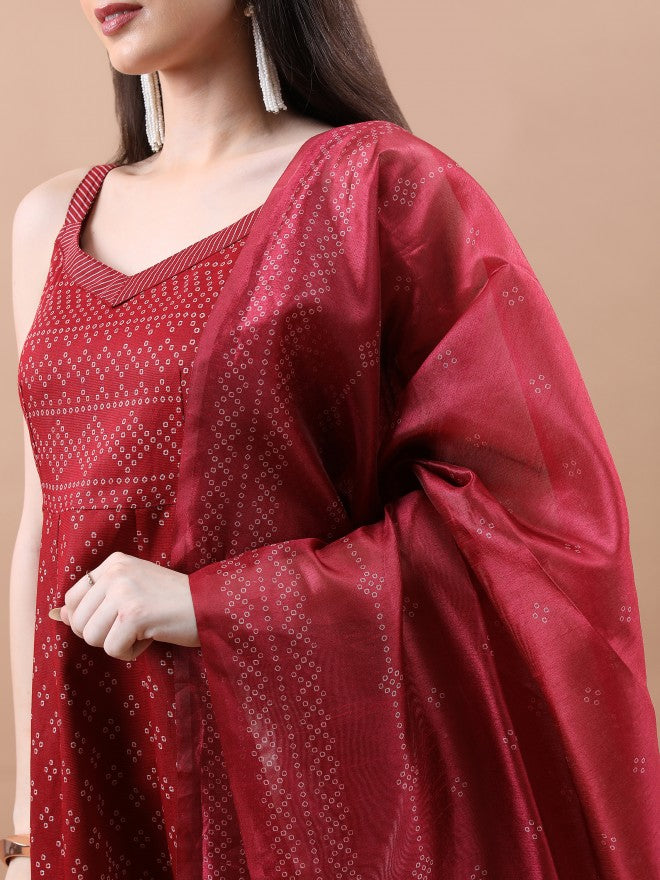 Vishudh Women Maroon Printed Kurta With Trouser And Dupatta - Maroon - Image 5