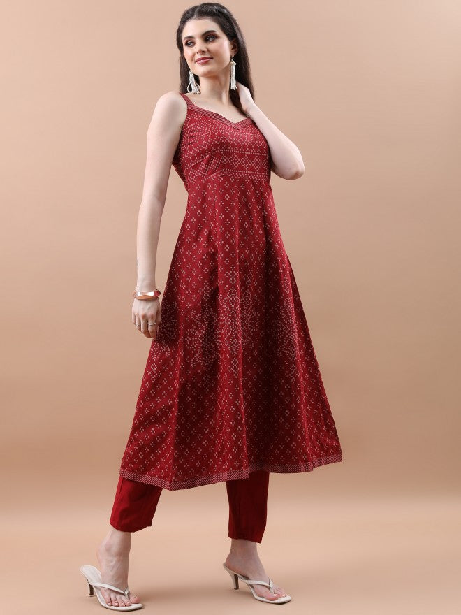 Vishudh Women Maroon Printed Kurta With Trouser And Dupatta - Maroon - Image 6