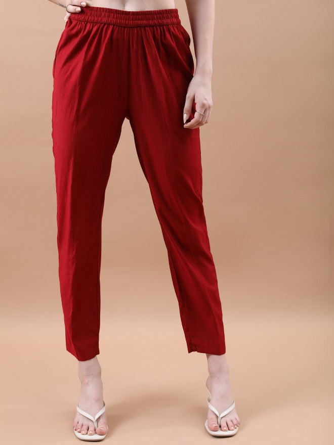 Vishudh Women Maroon Printed Kurta With Trouser And Dupatta - Maroon - Image 8