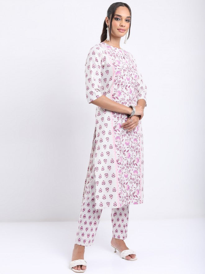 Vishudh Women White Printed Kurta With Trouser And Dupatta - White - Image 5