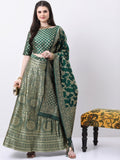 Vishudh Green Ethnic Motifs semi-stitched Blouse and Lehenga & Blouse With Dupatta - Green - Image 1