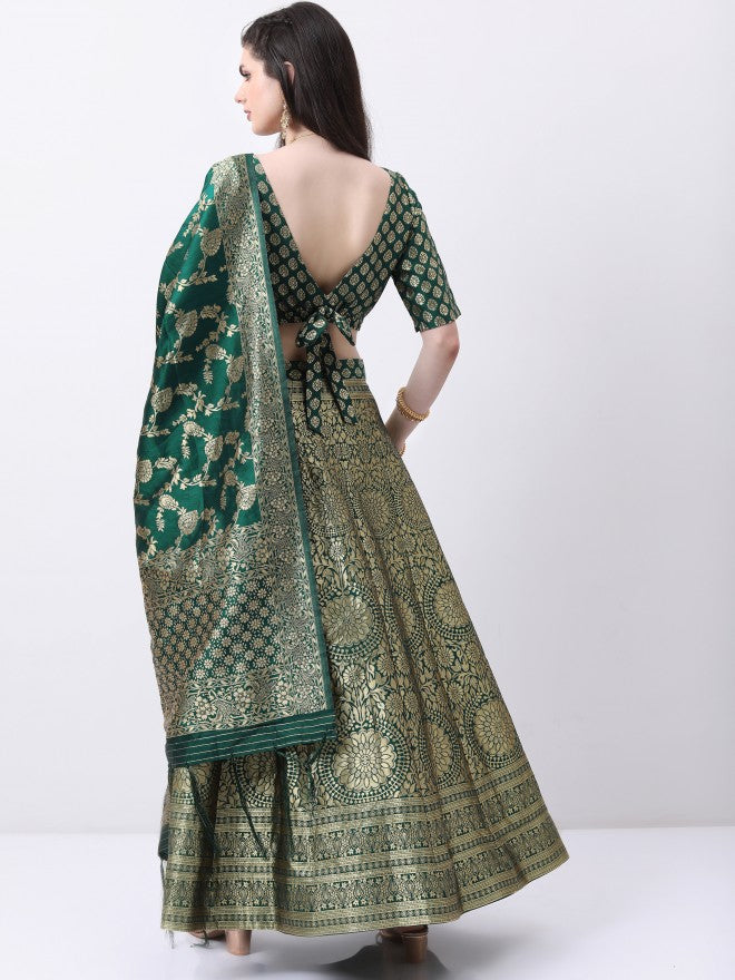 Vishudh Green Ethnic Motifs semi-stitched Blouse and Lehenga & Blouse With Dupatta - Green - Image 3
