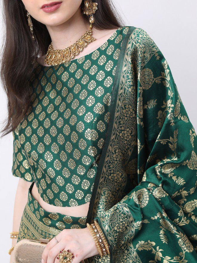 Vishudh Green Ethnic Motifs semi-stitched Blouse and Lehenga & Blouse With Dupatta - Green - Image 4