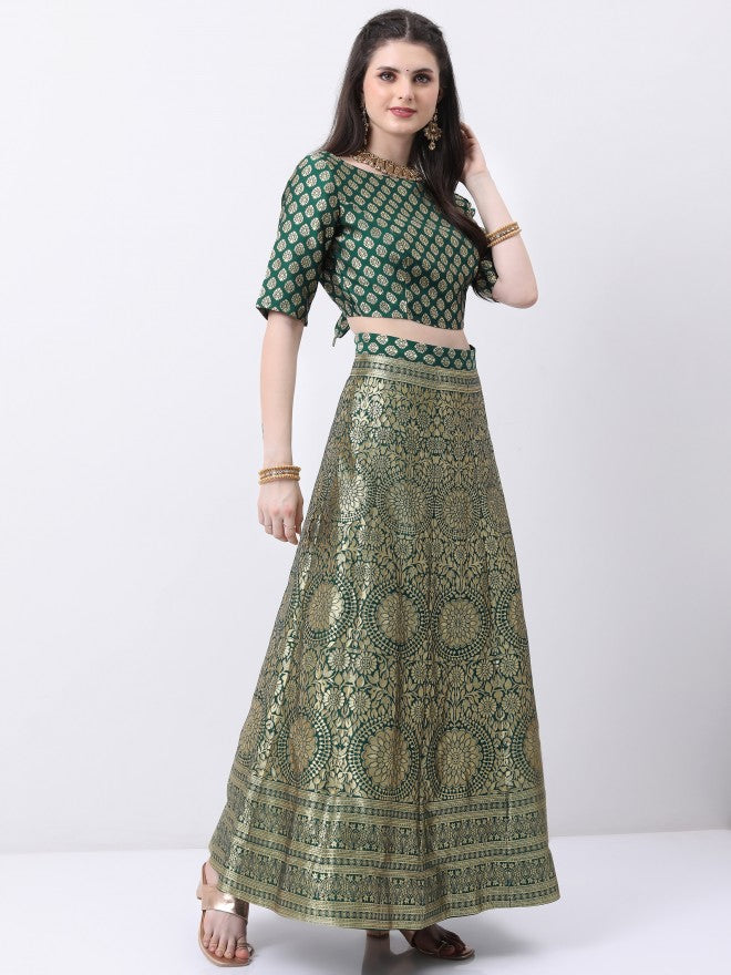 Vishudh Green Ethnic Motifs semi-stitched Blouse and Lehenga & Blouse With Dupatta - Green - Image 5