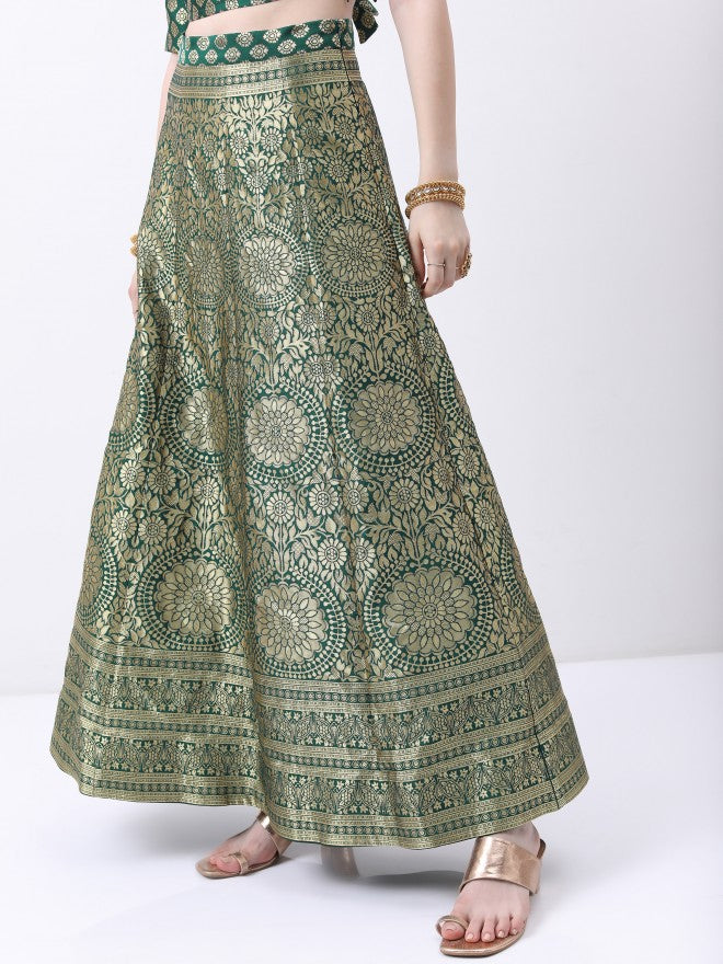 Vishudh Green Ethnic Motifs semi-stitched Blouse and Lehenga & Blouse With Dupatta - Green - Image 6