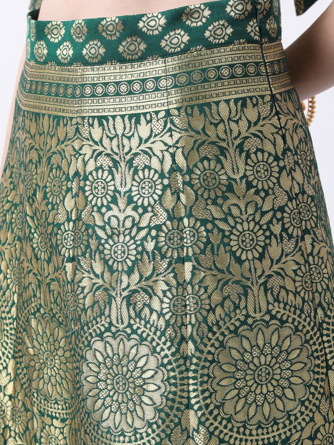 Vishudh Green Ethnic Motifs semi-stitched Blouse and Lehenga & Blouse With Dupatta - Green - Image 7