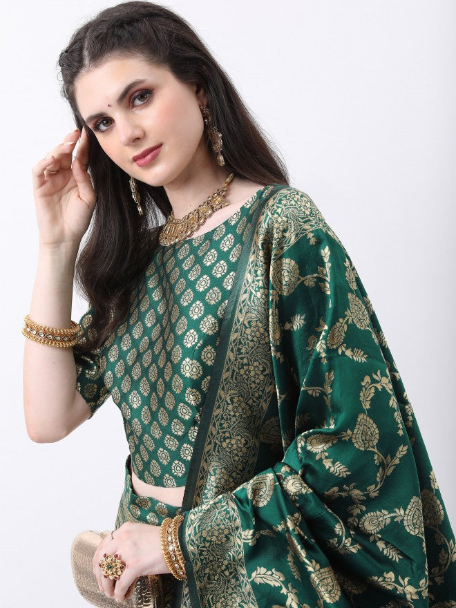 Vishudh Green Ethnic Motifs semi-stitched Blouse and Lehenga & Blouse With Dupatta - Green - Image 8